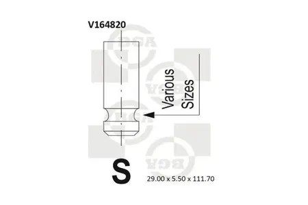 BGA V164820 Клапан впускной Mitsubishi Lancer 1.6 16V 04-