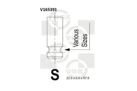 BGA V165391 Клапан 22.5x5.5x97.9 ex Nissan Micra 1.4 16v 03-10