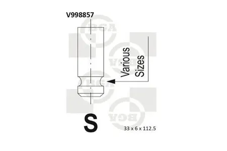 BGA V998857 Клапан впускной Mitsubishi : Galant 2.0 16V 4G63Space Gear 2.4 16V 4G64k 93-