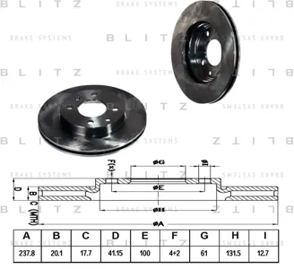 BLITZ BS0108 Диск тормозной RENAULT MEGANE/KANGOO 91- перед. вент.