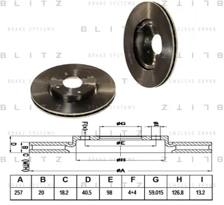 BLITZ BS0126 Диск тормозной Fiat Bravo Brava TEMPRATIPO 90- перед. вент.