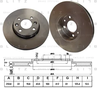 BLITZ BS0187 Диск пер. Renault Logan , Sandero , 19, Clio , Megane 08=>