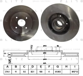 BLITZ BS0188 Торм.диск задний Renault Scenic II 1.6-2.0i1.5-2.0DCi 03>