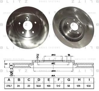 BLITZ BS0196 Диск торм.перед. Subaru Legasy 89> Impreza 92> Forester 97>