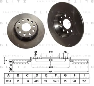 BLITZ BS0221 Диск тормозной Audi A3Q3 04- задн.