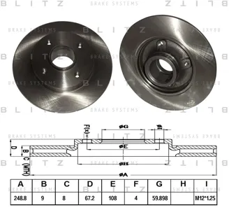 BLITZ BS0225 Диск зад. Citroen C3, DS3 09=> Peugeot 207, 307 03=>