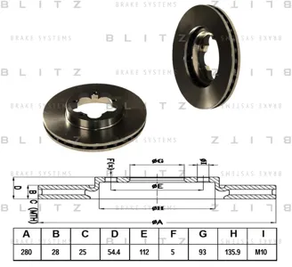 BLITZ BS0263 Диск торм.перед. Ford Transit 2.2TDCi 06>