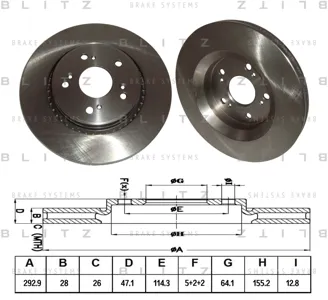 BLITZ BS0279 Диск торм.перед. Honda CR-V 2.02.2CTDiDTEC2.4VTEC 07>