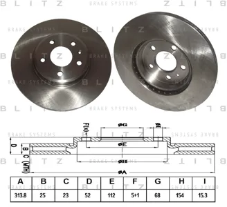BLITZ BS0282 Диск тормозной Audi A4A5 07- перед. вент.