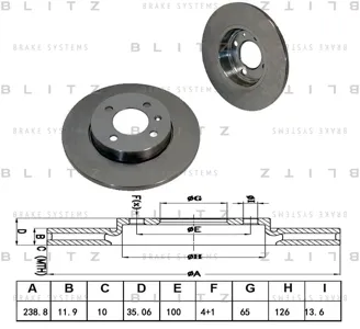 BLITZ BS0335 Диск торм.перед. Audi 80,VW Golf Passat Polo 1.1-1.81.9SDi <01