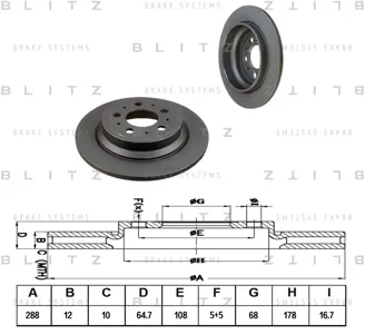 BLITZ BS0337 Диск торм.задний Volvo C70-V70 2.0-3.02.4D2.5TDi 98>