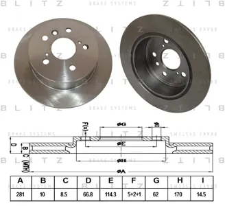 BLITZ BS0349 Диск торм.задний Toyota Camry 2.4-3.5 VVTi 06>