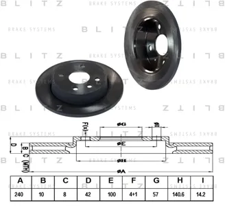 BLITZ BS0372 Диск тормозной Opel Astra Meriva 04- задн.