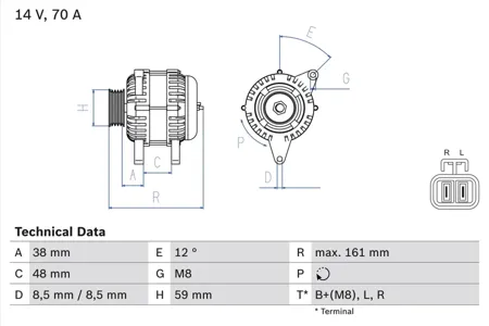BOSCH 0986049570 Генератор, 14В 70А