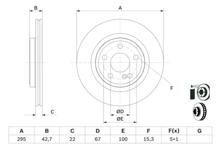 BOSCH 0986479F75 Диск торм.вент.