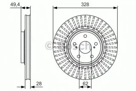 BOSCH 0986479T00 Торм.диск пер.вент.[328x28] 5 отв.(min 2) Toyota RAV 4 IV 12>, Lexus RX 09->NX 15-