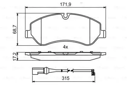 BOSCH 0986494844 Колодки торм.передние 0 986 494 844 с антискрип. пластинами Ford Transit VIII all 14>