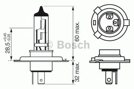 BOSCH 1987302048 Лампа (H4) 6055W 12V P43T галогенная увелич. срок службы