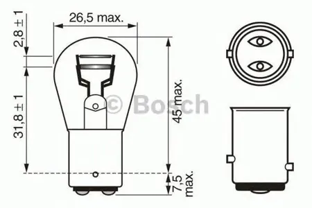 BOSCH 1987302202 Лампа 1шт [габарит.стоп.] 215W 12V BAY15D 20x10 WPдвух кантактна