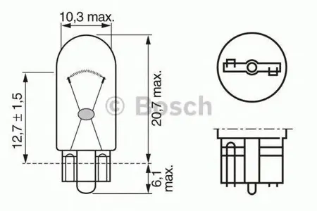 BOSCH 1987302206 Лампа (W5W) 5W 12V W2.1X9.5D передний габарит, стеклянный цоколь