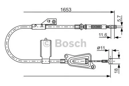 BOSCH 1987477915 Трос ручного тормоза левый L=1650mm Nissan Almera II 1.5-1.81.5-2.2dCi 00-11