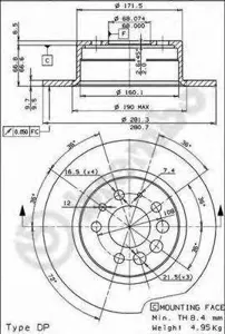 BREMBO 08344124 08.3441.24 диск тормозной задний Volvo 740-960 2.0-2.9/2.4D 84>
