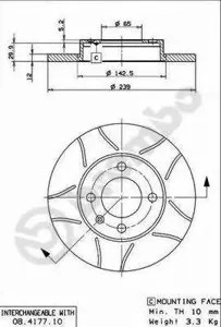 BREMBO 08417775 Диск тормозной полныйс насечками