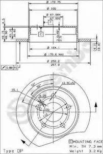 BREMBO 08473821 Диск тормозной , окрашенный