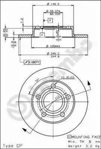 BREMBO 08521320 Диск торм.задний