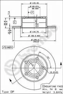 BREMBO 08574311 Диск тормозной , окрашенный