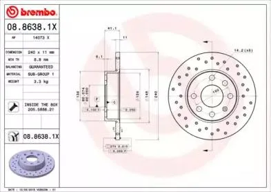 BREMBO 0886381X Диск тормозной перфорированный