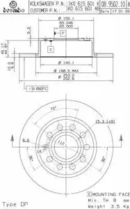 BREMBO 08950211 Диск тормозной , окрашенный