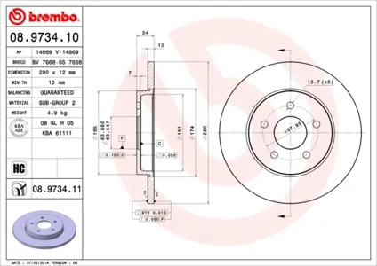 BREMBO 08973411 Диск тормозной , окрашенный