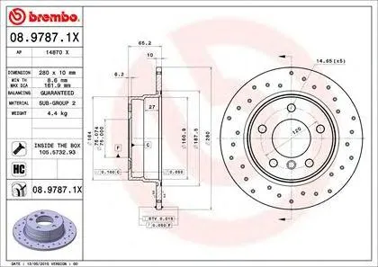 BREMBO 0897871X Диск тормозной BMW 1(E87) -12 (С ПЕРФОРАЦИЕЙ) зад. D=280 (мин. 2 шт.)