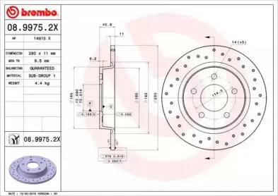 BREMBO 0899752X Диск торм.задний вент. Xtra [280х11] 5 отв.