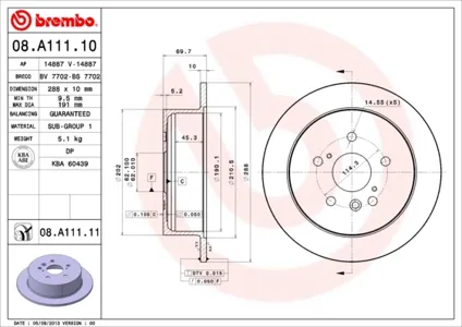 BREMBO 08A11111 Диск тормозной , окрашенный