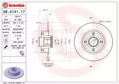 BREMBO 08A14117 Торм.диск задний