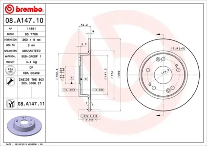 BREMBO 08A14711 Диск тормозной , окрашенный