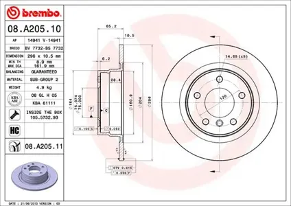 BREMBO 08A20511 Диск тормозной , окрашенный