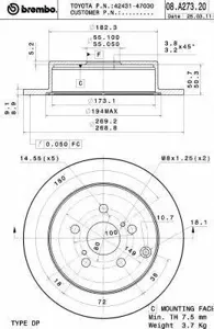 BREMBO 08A27321 Диск тормозной , окрашенный