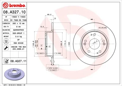 BREMBO 08A32711 Диск тормозной , окрашенный
