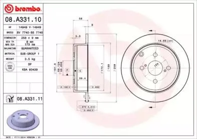 BREMBO 08A33110 Диск тормозной