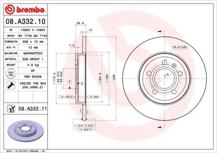BREMBO 08A33211 Диск тормозной , окрашенный