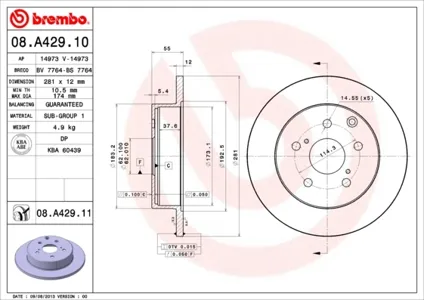BREMBO 08A42911 Диск тормозной , окрашенный