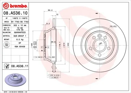 BREMBO 08A53611 Диск торм.задний
