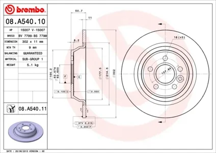 BREMBO 08A54011 Диск тормозной , окрашенный