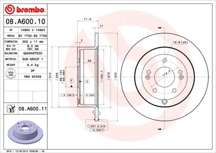 BREMBO 08A60011 Диск тормозной , окрашенный