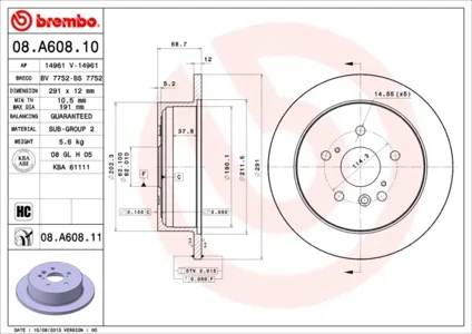 BREMBO 08A60811 Диск тормозной , окрашенный