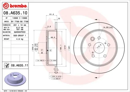 BREMBO 08A63511 Диск тормозной , окрашенный
