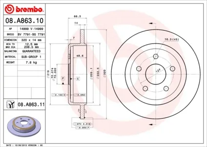 BREMBO 08A86311 Диск тормозной , окрашенный